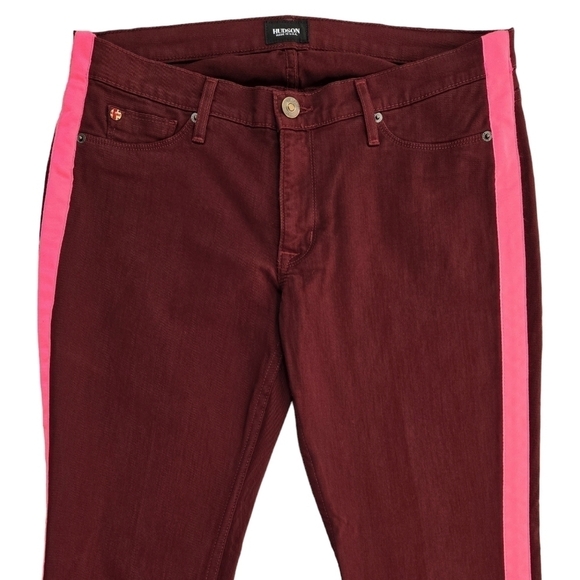 Hudson LouLou Tuxedo Stripe Burgundy Pink Skinny Jeans Cropped Low Rise - Picture 4 of 11